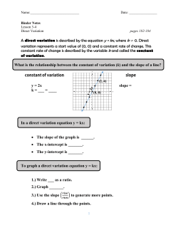 A direct variation is described by the equation y = kx, where k 0