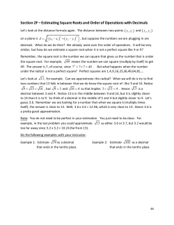 Section 2F &ndash; Estimating Square Roots and Order of Operations with