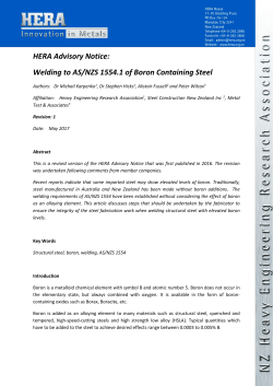 HERA Advisory Notice: Welding to AS/NZS 1554.1 of Boron