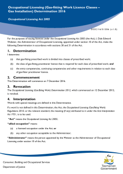 Occupational Licensing (Gas-fitting Work Licence Classes