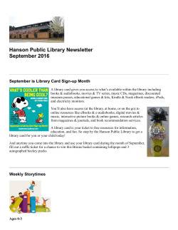 Hanson Public Library Newsletter September 2016