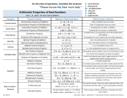 "Please Excuse My Dear Aunt Sally." Arithmetic Properties of Real