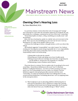 Owning One`s Hearing Loss - Clarke Schools for Hearing and Speech