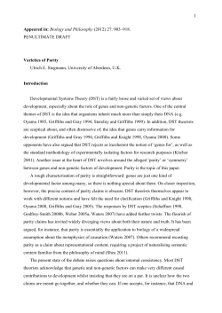 1 Appeared in: Biology and Philosophy (2012) 27: 903&ndash;918