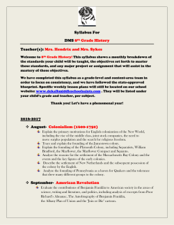 Syllabus For DMS 8th Grade History Teacher(s): Mrs. Hendrix and
