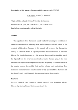 Degradation of thin tungsten filaments at high temperature in