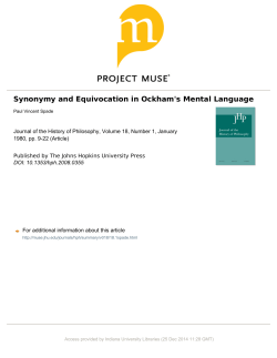 Synonymy and Equivocation in Ockham`s