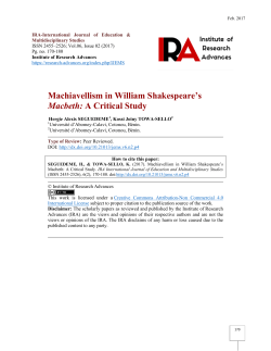 Machiavellism in William Shakespeare`s Macbeth: A Critical Study