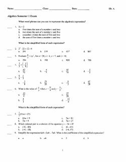 Algebra Semester I Exam What is the simplified form of each