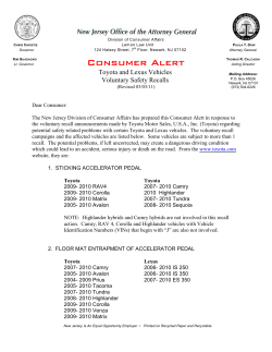 Toyota and Lexus Vehicles to be Recalled For Problem