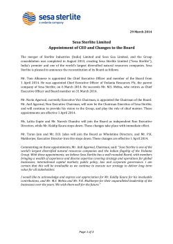 Appointment of CEO and Changes to the Board