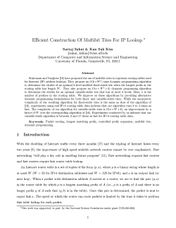 Efficient Construction Of Multibit Tries For IP Lookup * Sartaj Sahni