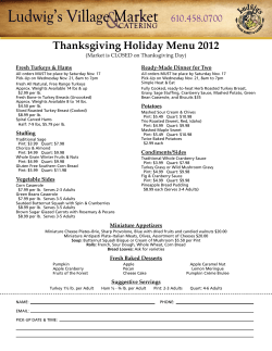 Thanksgiving Holiday Menu 2012