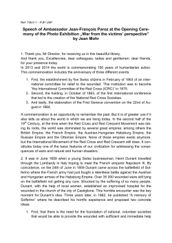 Speech of Ambassador Jean-Fran&ccedil;ois Paroz at the Opening