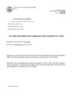 ex p/irie reexamination communication transmittal form