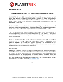 PlanetRisk Awarded Prime Task Order to Support Department of Navy