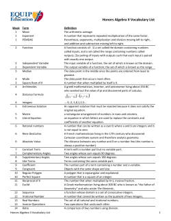 Honors Algebra II Vocabulary List