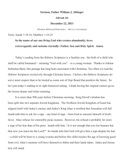 Sermon, Father William J. Albinger Advent 4A December 22, 2013