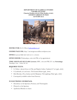 Classical Studies 2810A/Film Studies 2198A ANCIENT GREECE IN