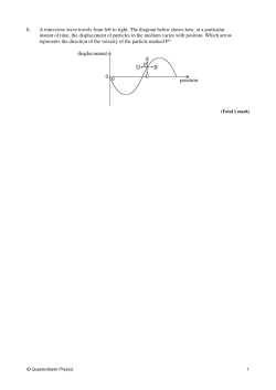 1. A transverse wave travels from left to right. The diagram below