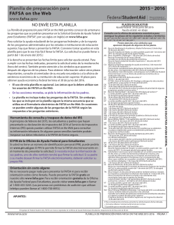 Planilla de preparaci&oacute;n para FAFSA on the Web 2015-2016