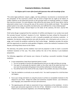 Preparing For Mediation: The Advocate