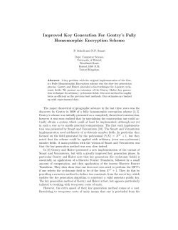 Improved Key Generation For Gentry`s Fully Homomorphic