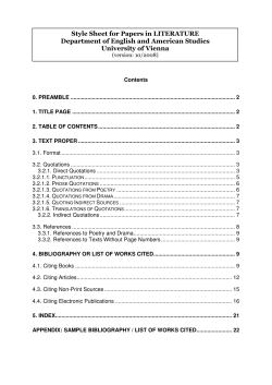 Style Sheet for Papers in LITERATURE Department of English and