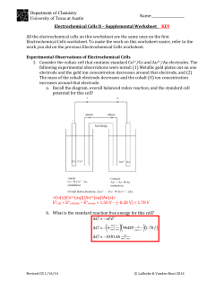 Electrochemical Cells II – Supplemental Worksheet K