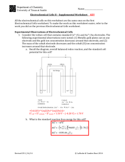 Electrochemical Cells II &ndash; Supplemental Worksheet K