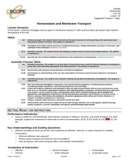Homeostasis and Membrane Transport