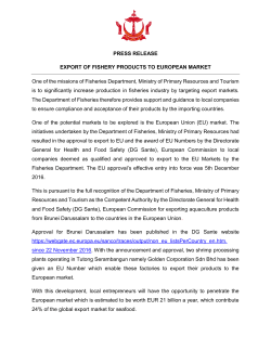 PRESS RELEASE EXPORT OF FISHERY PRODUCTS TO