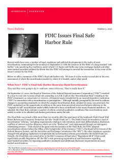 FDIC Issues Final Safe Harbor Rule