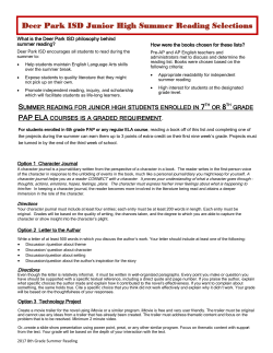 Summer Reading Selections and Assignments for
