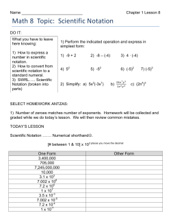Math 8 Topic: Scientific Notation