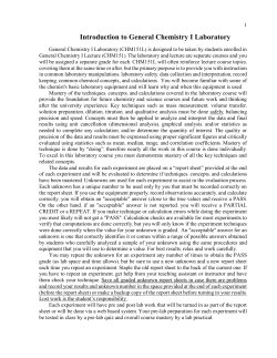 Introduction to General Chemistry I Laboratory