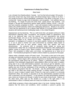 Experiences of a Body Out of Place Rikki Smith I am a female from