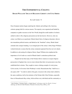 The Experimental Colony: Roger Williams` Ideas on Religious