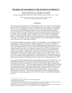 The Role of Oak Ridge in the Manhattan Project