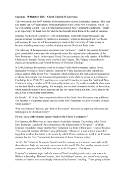 Erasmus - 30 October 2016 &ndash; Christ Church St Lawrence. This week