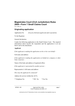 Magistrates Court (Civil Jurisdiction) Rules 2004&mdash;Form 1 Small