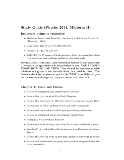 Study Guide (Physics 2014, Midterm II) Important points to