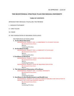 AS APPROVED &ndash; 12/5/14 THE BICENTENNIAL STRATEGIC PLAN