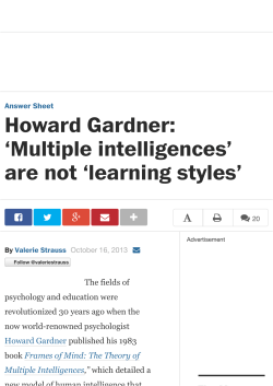 Howard Gardner: `Multiple intelligences` are not `learning styles`