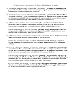 Review Questions on Causes of the Industrial Revolution