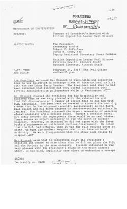 British Opposition Leader Neil Kinnock Ihe President Secretary