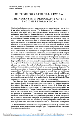 The Recent Historiography of the English Reformation