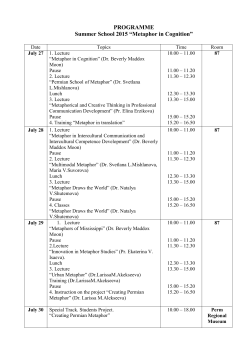 PROGRAMME Summer School 2015 &ldquo;Metaphor in Cognition&rdquo;