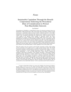 Sustainable Capitalism Through the Benefit Corporation: Enforcing