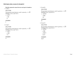 Find the geometric mean between each pair of numbers. 1. 12 and 3